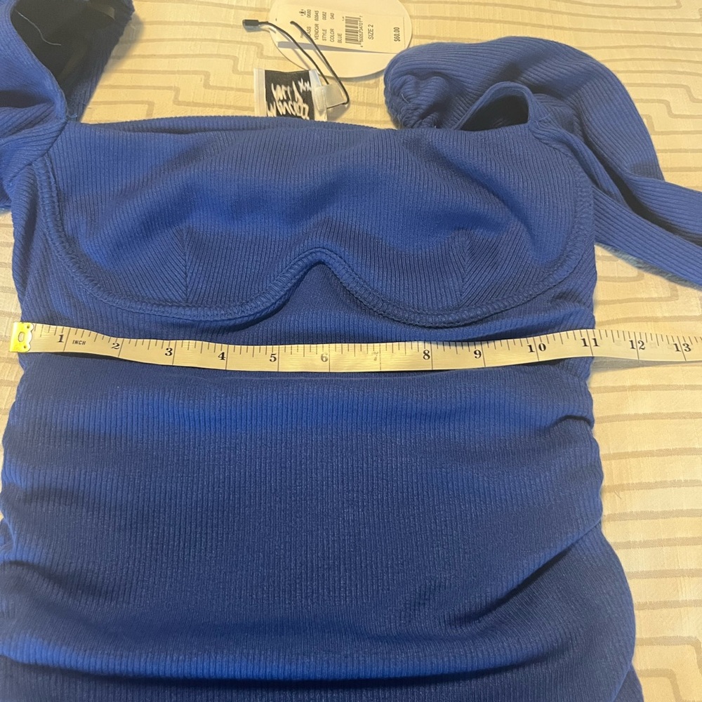 NWT - Princess Polly Royal Blue Square Neck Long Sleeve Bodycon Mini Dress - Picture 6 of 7